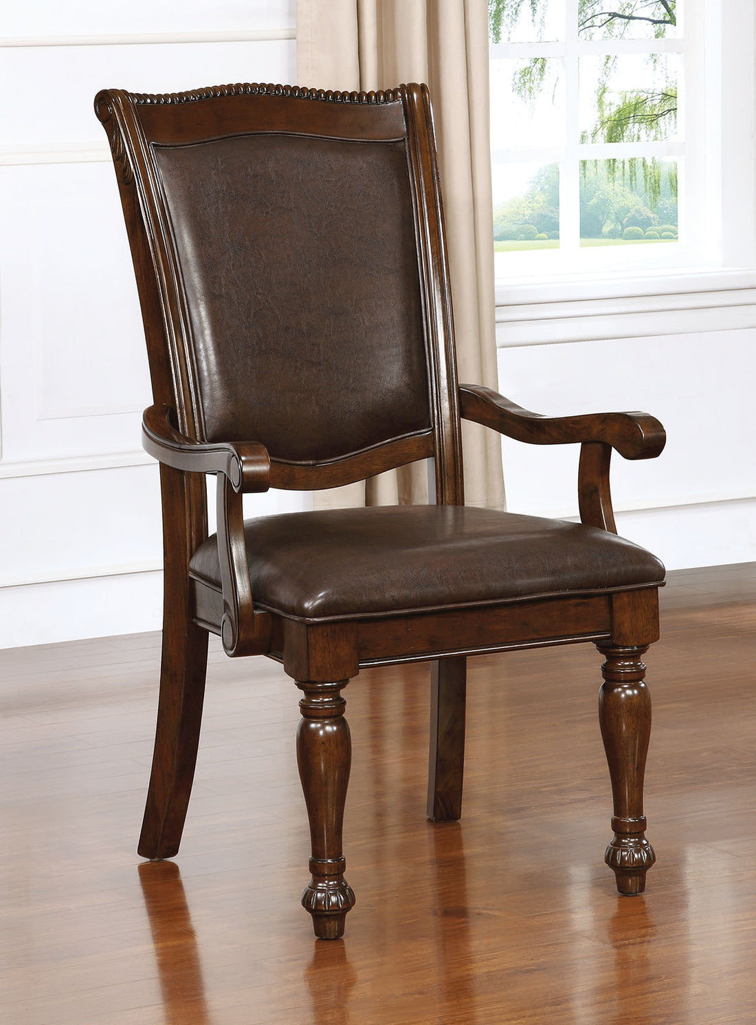 Glorious Classic Traditional Dining Chairs Cherry Solid Woodcushion Seat Set Of 2Pc Arm Chairs Turned Legs Kitchen Dining Room Cherry Brown Dining Room Traditional Arm Chair Solid Wood