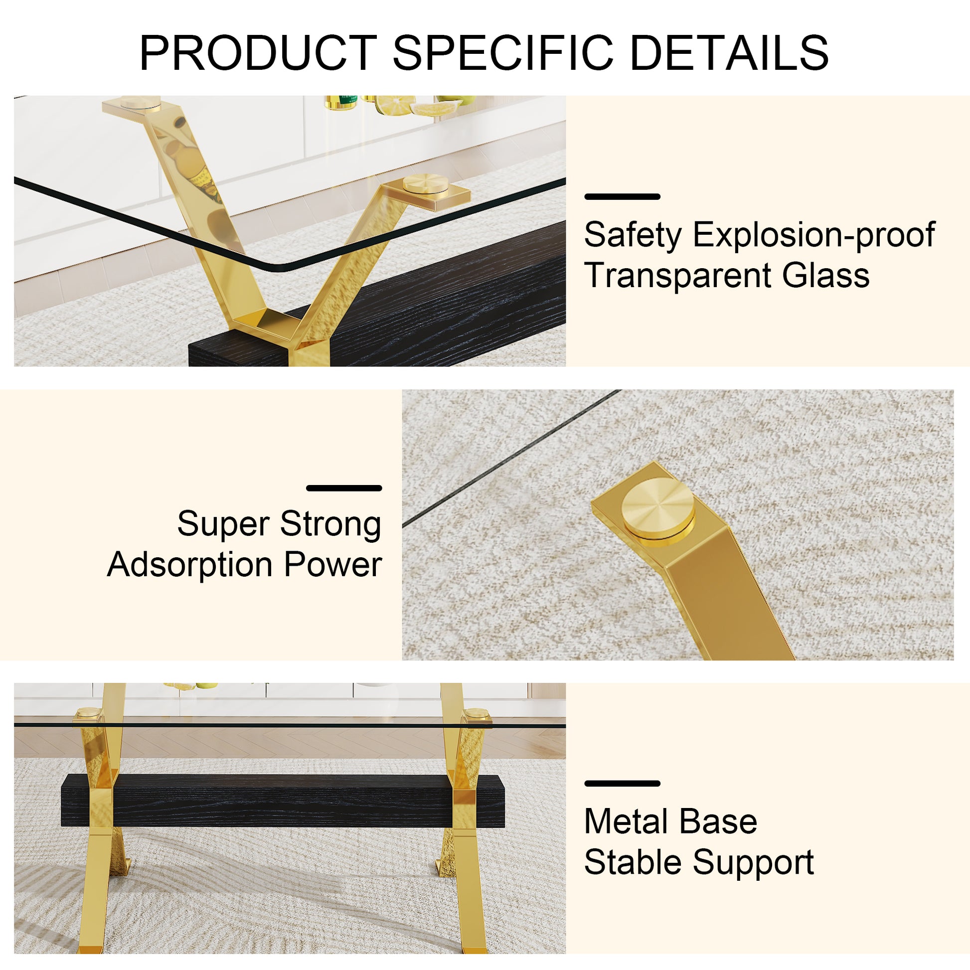 Dining Table. Modern Tempered Glass Dining Table. Large Modern Office Desk With Gold Plated Metal Legs And Mdf Crossbars, Suitable For Both Home And Office Use. Kitchen. 79 ''X39''X30 '' 1105 Transparent Glass