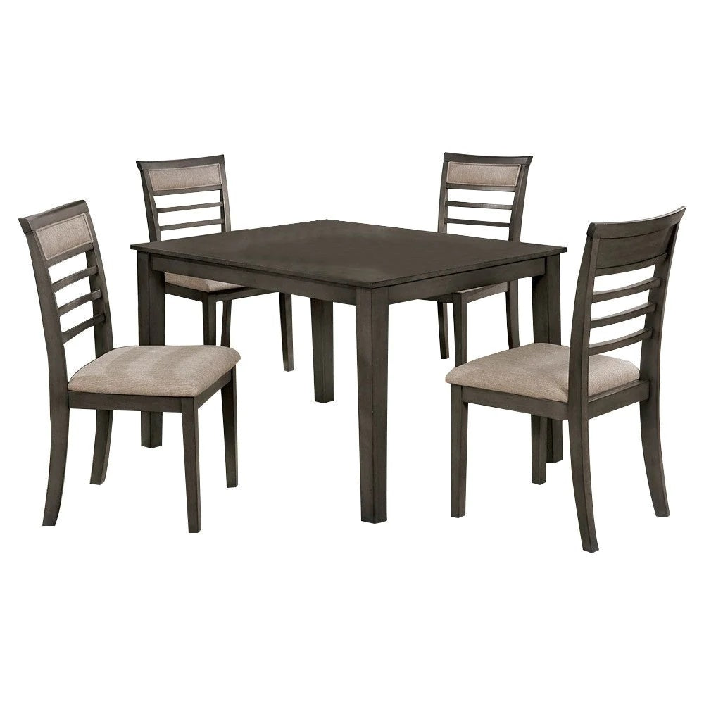 5 Pc Dining Table Set Weathered Gray Dining Chairs & Table Solid Wood Beige Padded Fabric Cushions Slat Back Chair Dining Room Furniture Gray Wood Dining Room Solid Wood Rectangular Dining Table With Chair Wood Upholstered Chair Gray Beige Slat Back