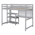 Twin Size Wooden Loft Bed With Shelves, Desk And Writing Board Gray Gray Solid Wood Mdf