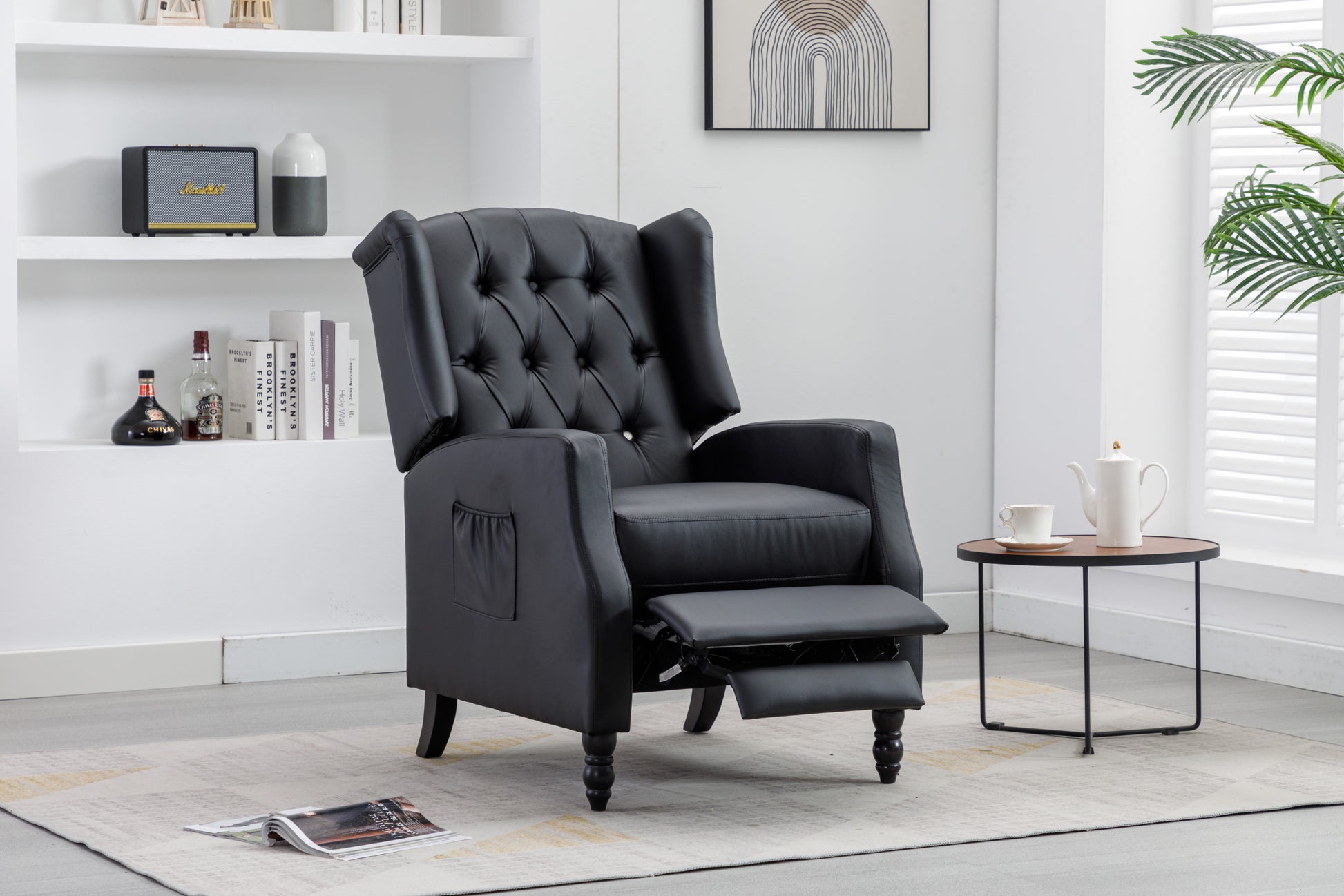 Coolmore Modern Comfortable Upholstered Leisurechair Recliner Chair For Living Room Black Primary Living Space Rubberwood Foam Pu Leather