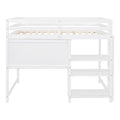 Full Size Wooden Loft Bed With Shelves, Desk And Writing Board White Full White Solid Wood Mdf