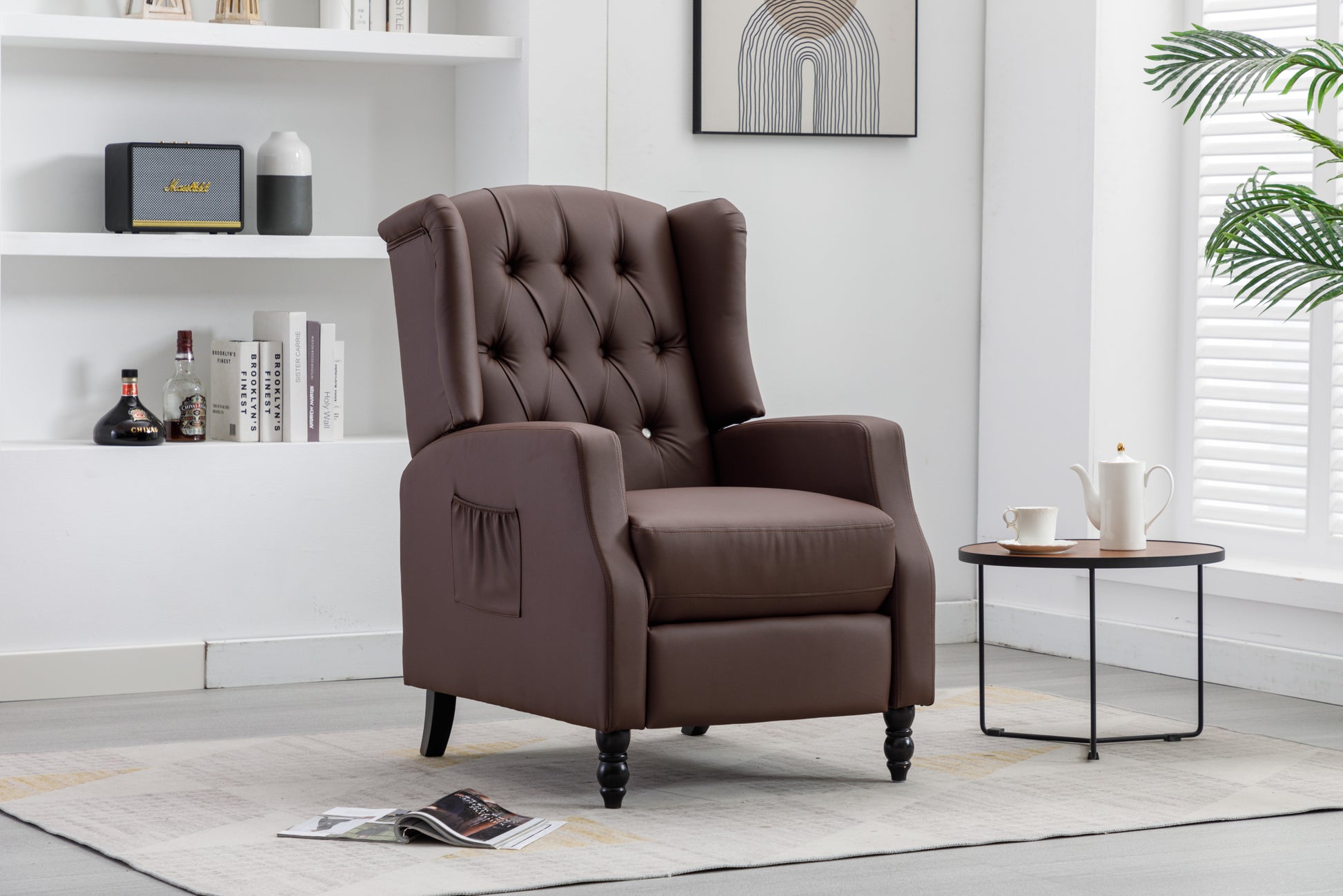 Coolmore Modern Comfortable Upholstered Leisurechair Recliner Chair For Living Room Brown Primary Living Space Rubberwood Foam Pu Leather