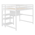 Full Size Wooden Loft Bed With Shelves, Desk And Writing Board White Full White Solid Wood Mdf