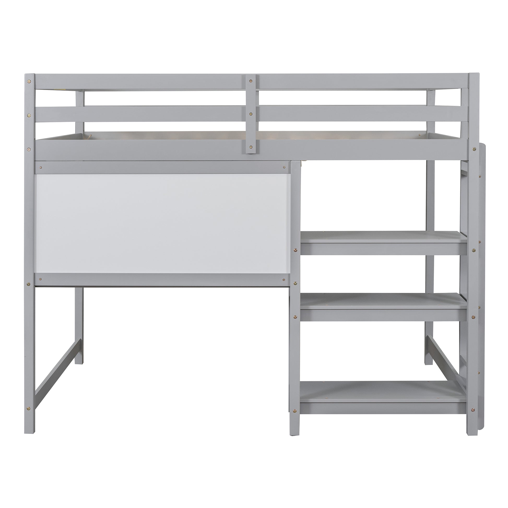 Full Size Wooden Loft Bed With Shelves, Desk And Writing Board Gray Full Gray Solid Wood Mdf