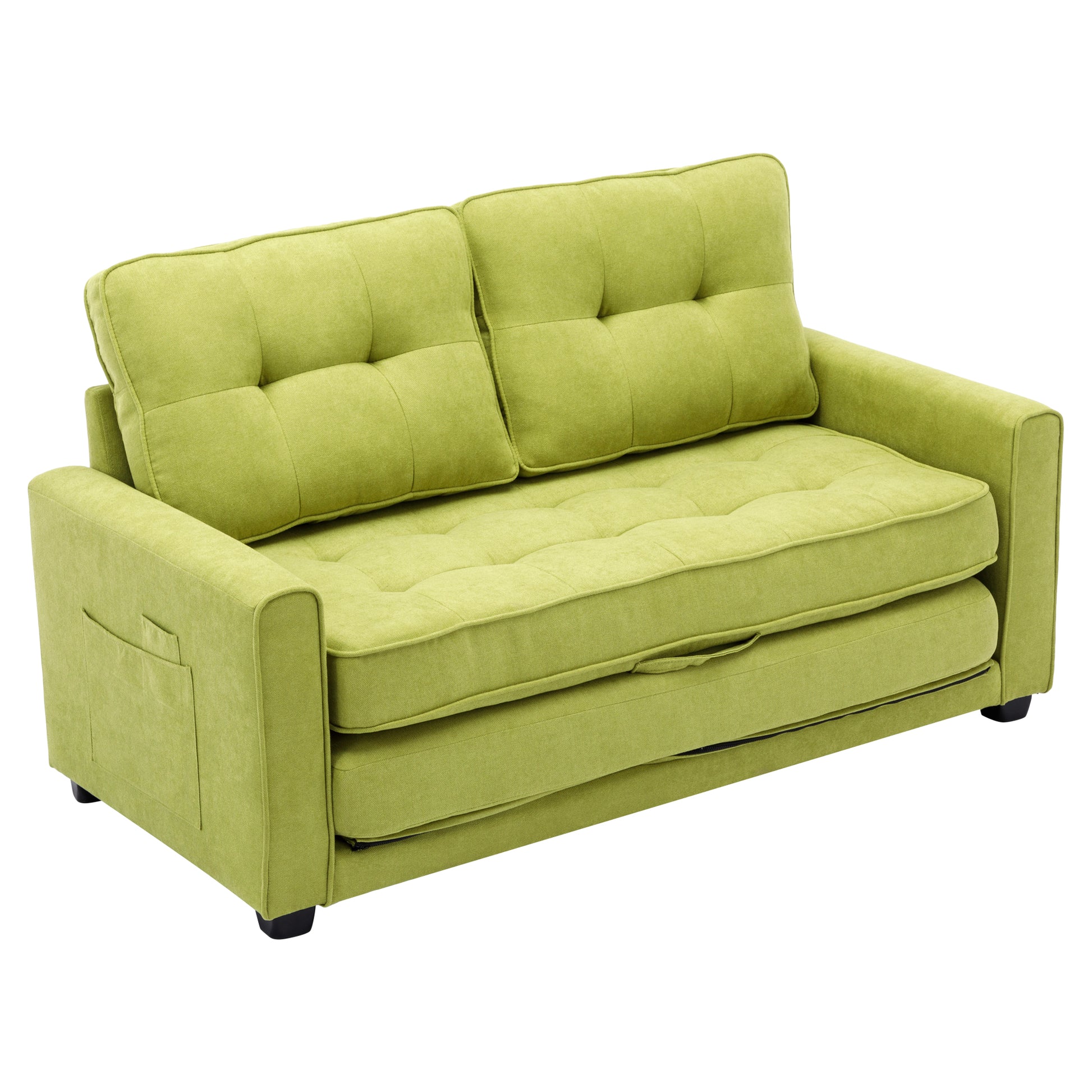 59.4" Loveseat Sofa With Pull Out Bed Modern Upholstered Couch With Side Pocket For Living Room Office, Green Green Chenille