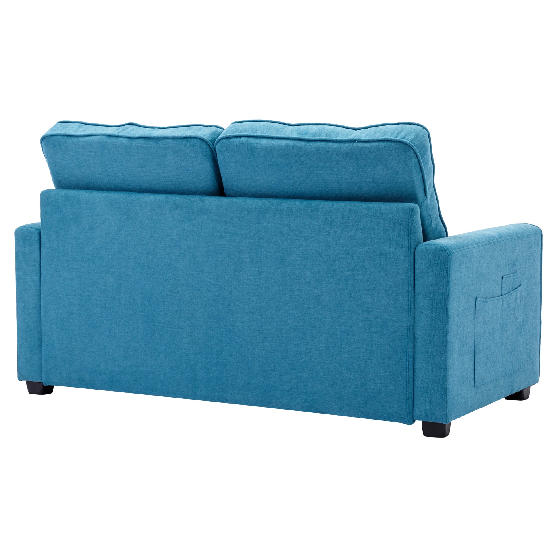 59.4" Loveseat Sofa With Pull Out Bed Modern Upholstered Couch With Side Pocket For Living Room Office, Blue Blue Chenille