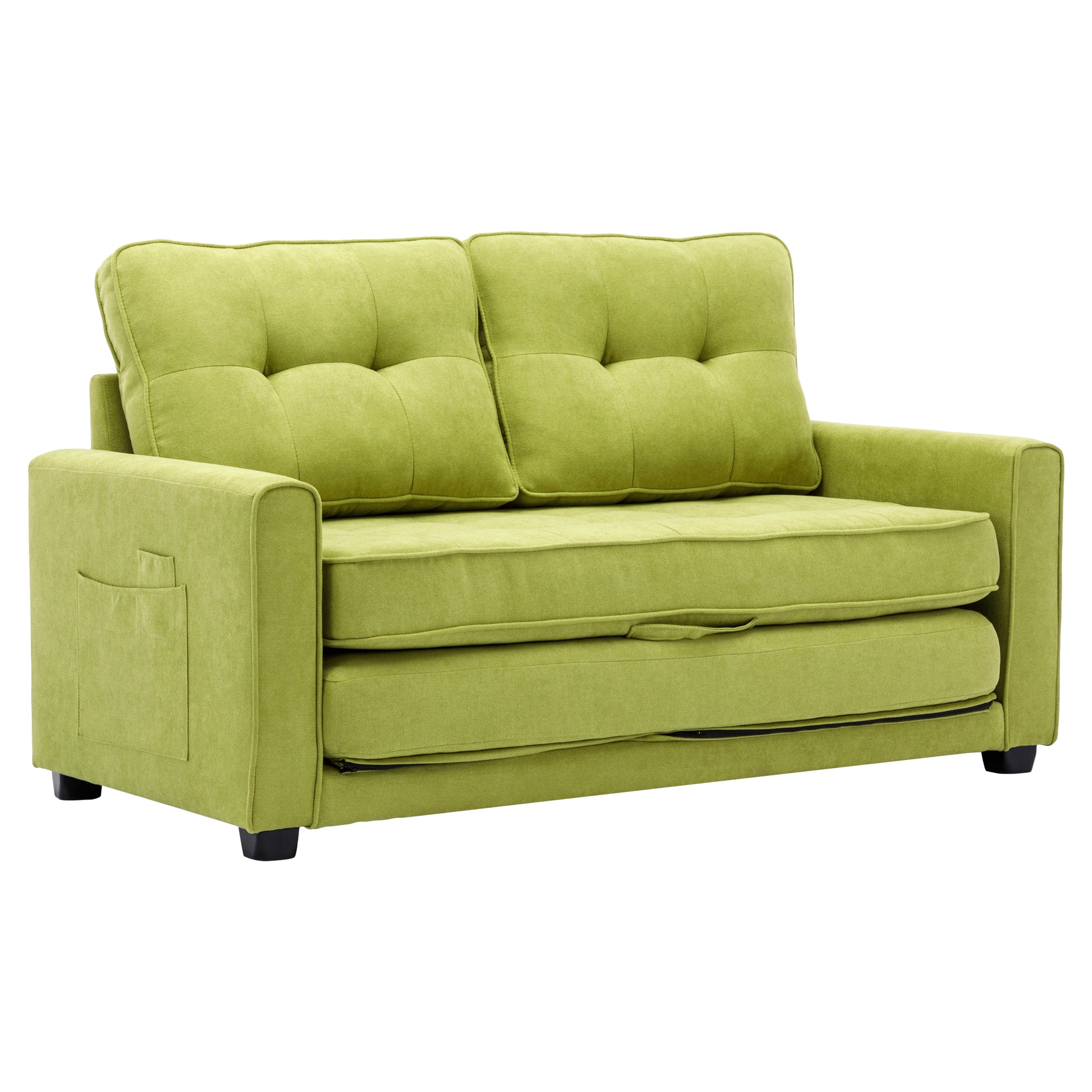 59.4" Loveseat Sofa With Pull Out Bed Modern Upholstered Couch With Side Pocket For Living Room Office, Green Green Chenille