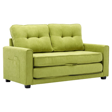 59.4" Loveseat Sofa With Pull Out Bed Modern Upholstered Couch With Side Pocket For Living Room Office, Green Green Chenille