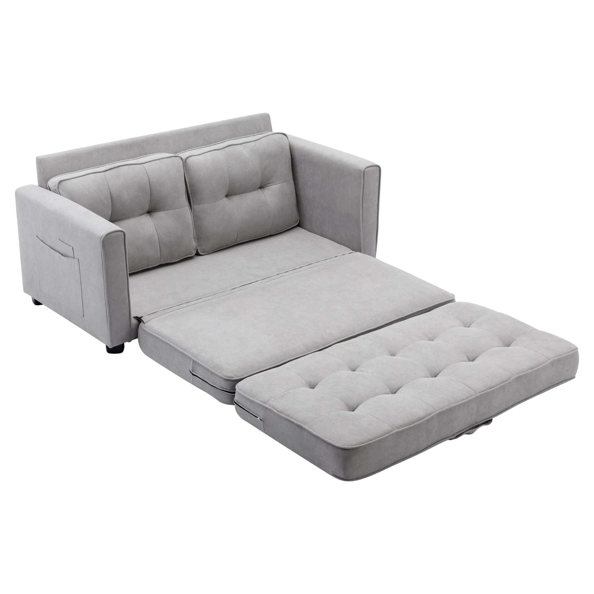 59.4" Loveseat Sofa With Pull Out Bed Modern Upholstered Couch With Side Pocket For Living Room Office, Grey Grey Chenille