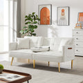Cream White Velvet Futon Sofa Bed With Gold Metal Legs Cream White Velvet Wood Tufted Back Eucalyptus Square Arms Foam Velvet 2 Seat
