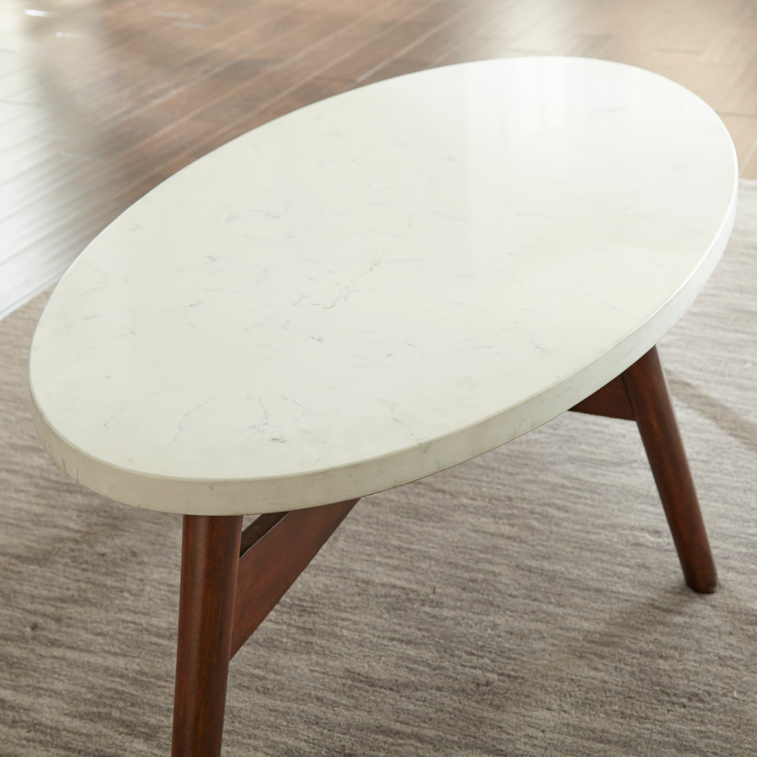 Contemporary Mid Century Accent Tables Natural Cherry Legs, White Silverstone Tops Classic Design With Modern Simplicity Cherry Solid Wood Mdf