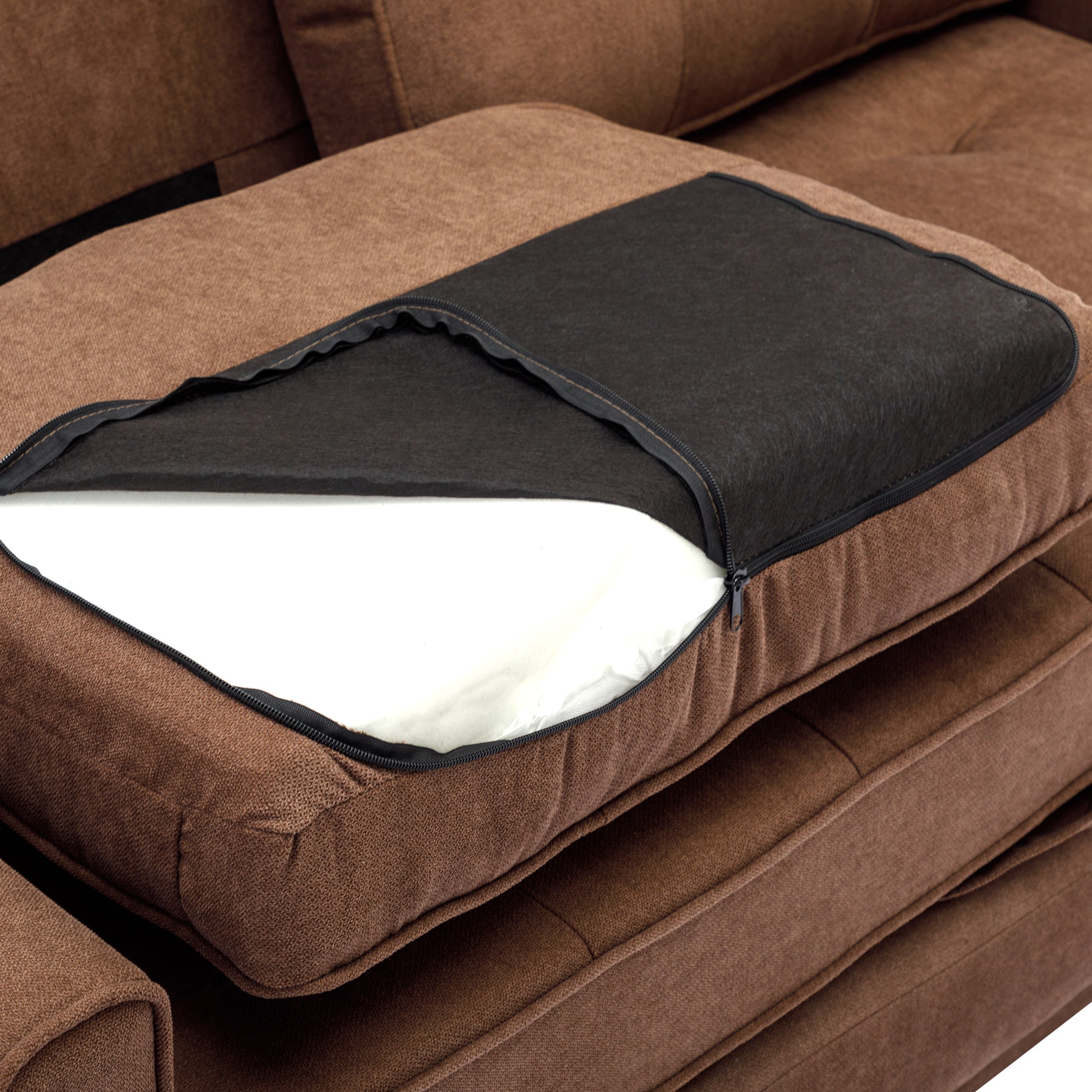 59.4" Loveseat Sofa With Pull Out Bed Modern Upholstered Couch With Side Pocket For Living Room Office, Brown Brown Chenille