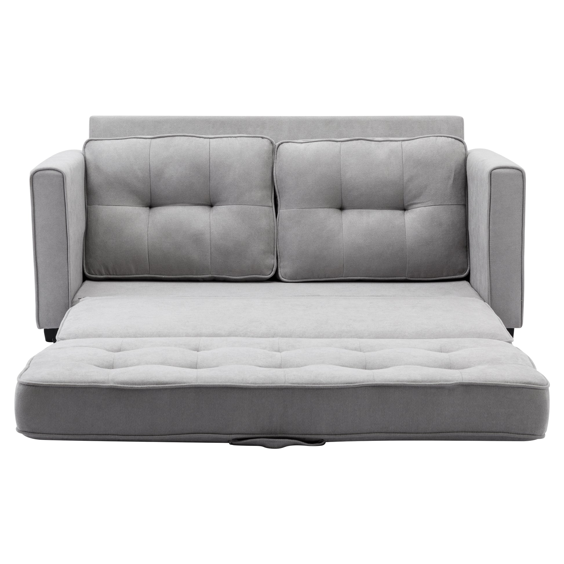 59.4" Loveseat Sofa With Pull Out Bed Modern Upholstered Couch With Side Pocket For Living Room Office, Grey Grey Chenille