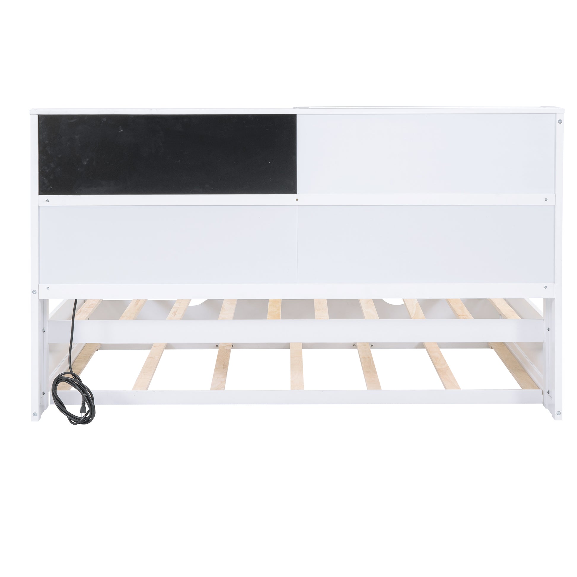 Twin Size Daybed With Storage Shelves, Blackboard, Cork Board, Usb Ports And Twin Size Trundle, White Box Spring Not Required Twin White Wood Pine Daybeds Solid Wood Mdf