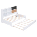 Twin Size Daybed With Storage Shelves, Blackboard, Cork Board, Usb Ports And Twin Size Trundle, White Box Spring Not Required Twin White Wood Pine Daybeds Solid Wood Mdf