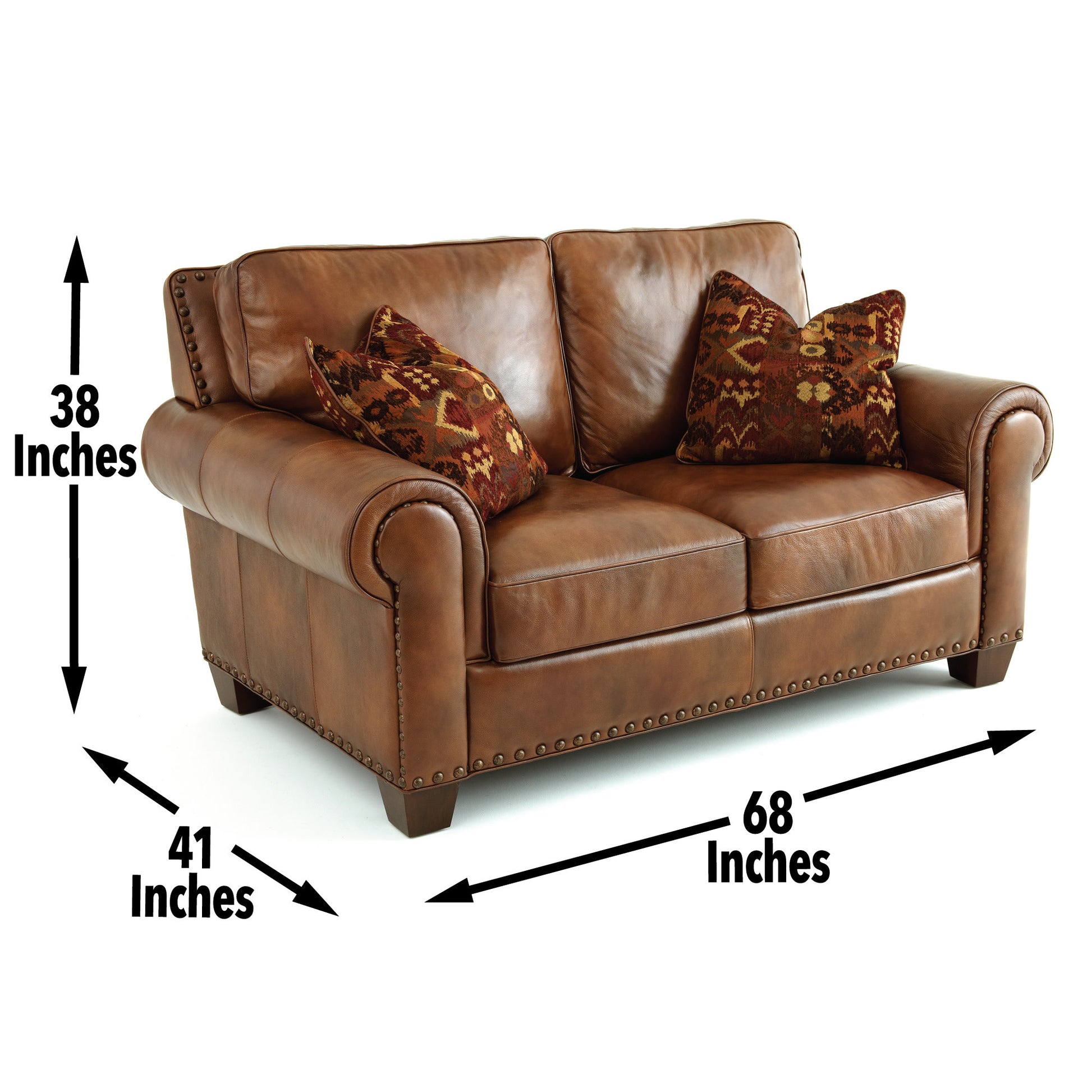 Rustic Leather Collection Loveseat Premium Construction, Nail Head Trim Maximum Comfort And Style Tan Foam Leather