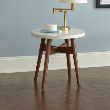 Contemporary Mid Century Accent Tables Natural Cherry Legs, White Silverstone Tops Classic Design With Modern Simplicity Cherry Solid Wood Mdf