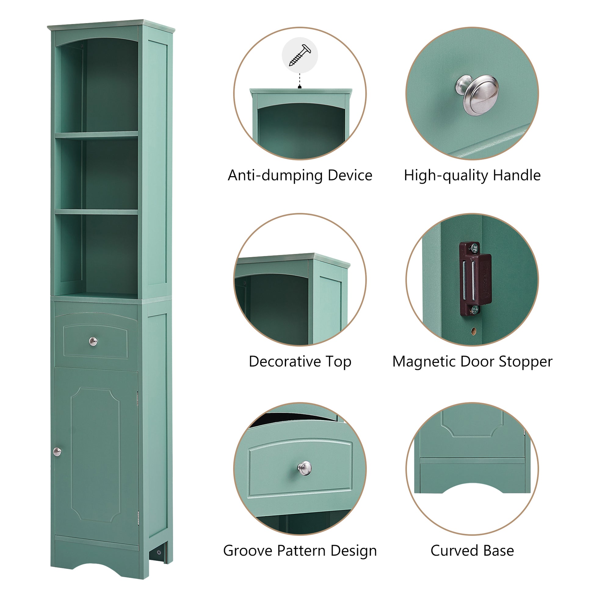 Tall Bathroom Cabinet, Freestanding Storage Cabinet green-mdf