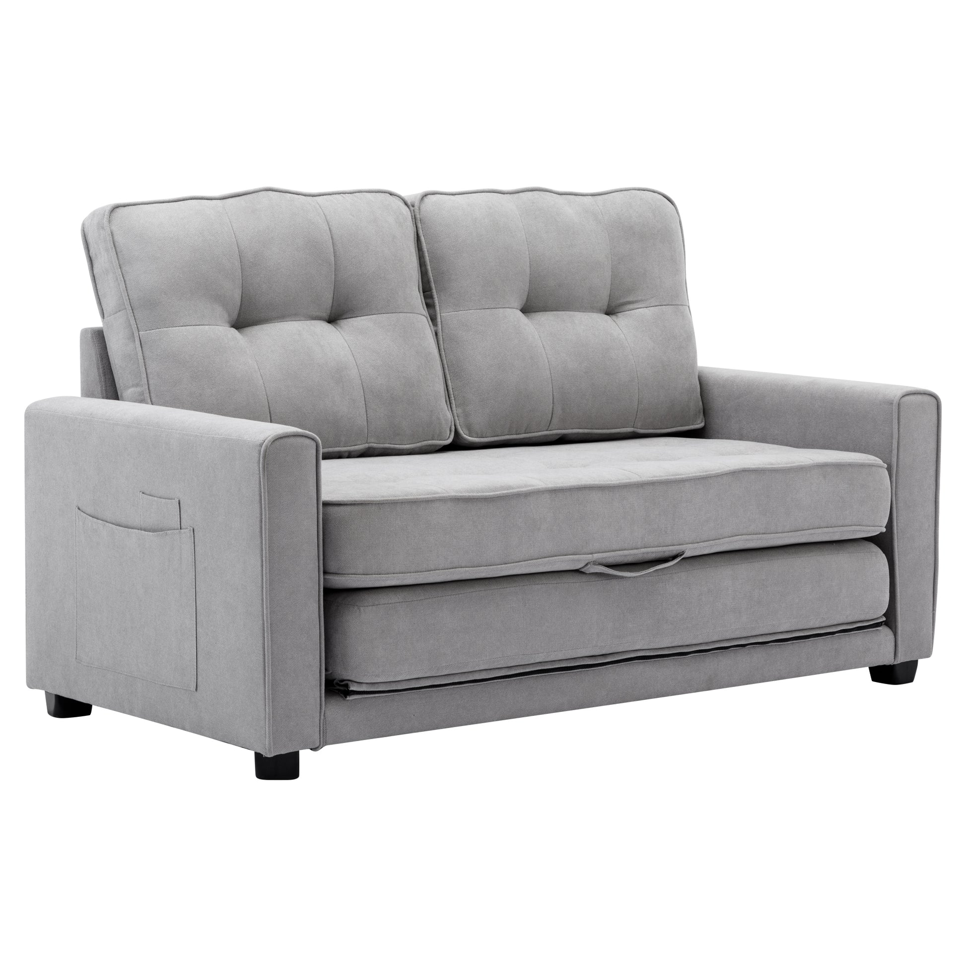 59.4" Loveseat Sofa With Pull Out Bed Modern Upholstered Couch With Side Pocket For Living Room Office, Grey Grey Chenille