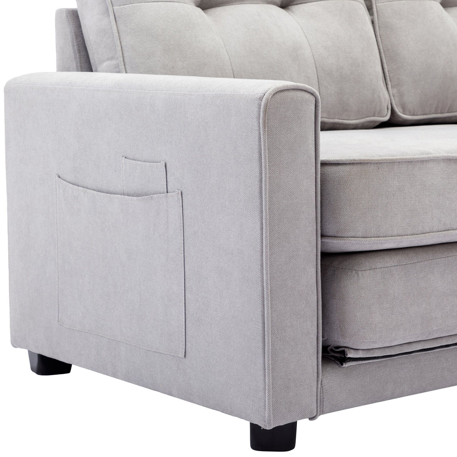 59.4" Loveseat Sofa With Pull Out Bed Modern Upholstered Couch With Side Pocket For Living Room Office, Grey Grey Chenille