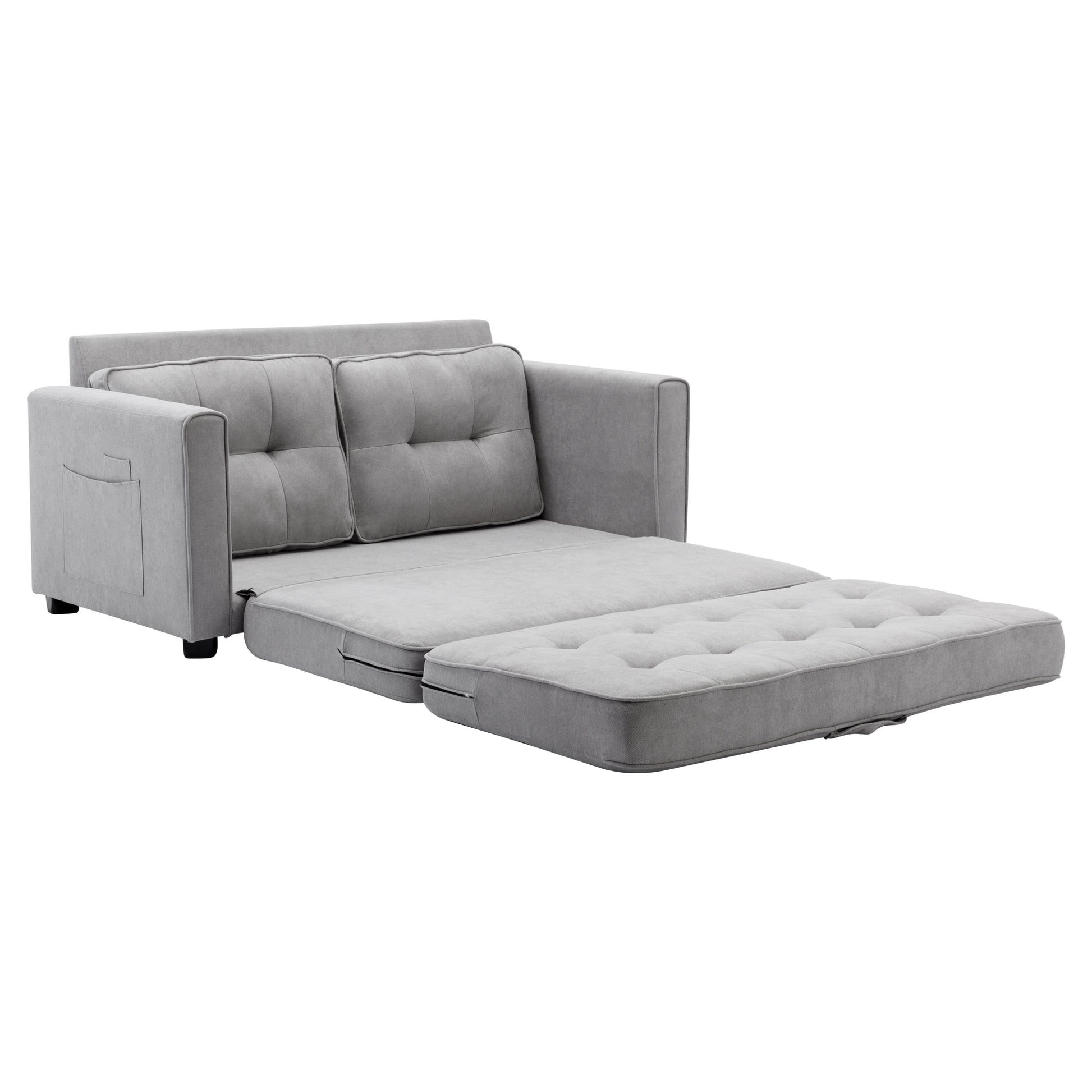 59.4" Loveseat Sofa With Pull Out Bed Modern Upholstered Couch With Side Pocket For Living Room Office, Grey Grey Chenille