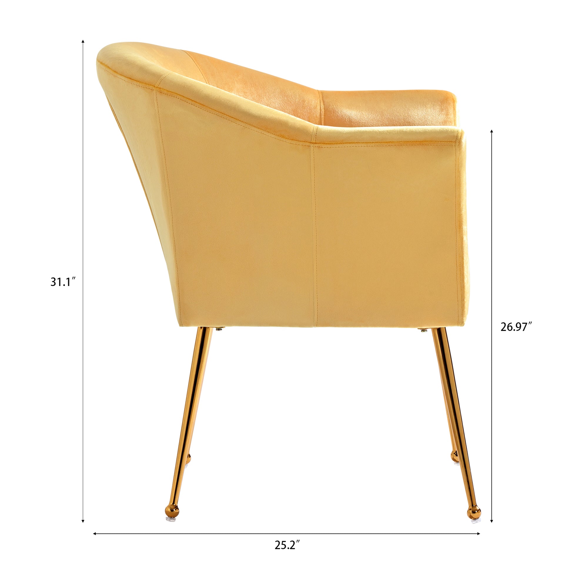 Velvet Accent Chair With Wood Frame, Modern Armchair Club Leisure Chair With Gold Metal Legs, Single Reading Chair For Living Room Bedroom Office Hotel Apartments Yellow Polyester Polyester