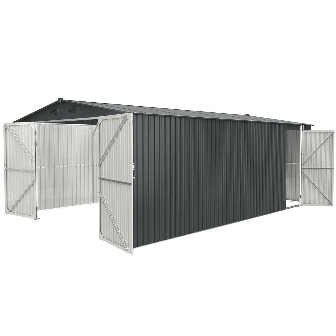 Outdoor Storage Shed 20X13 Ft, Metal Garden Shed Backyard Utility Tool House Building With 2 Doors And 4 Vents For Car,Truck,Bike, Garbage Can,Tool,Lawnmower Dark Grey Metal