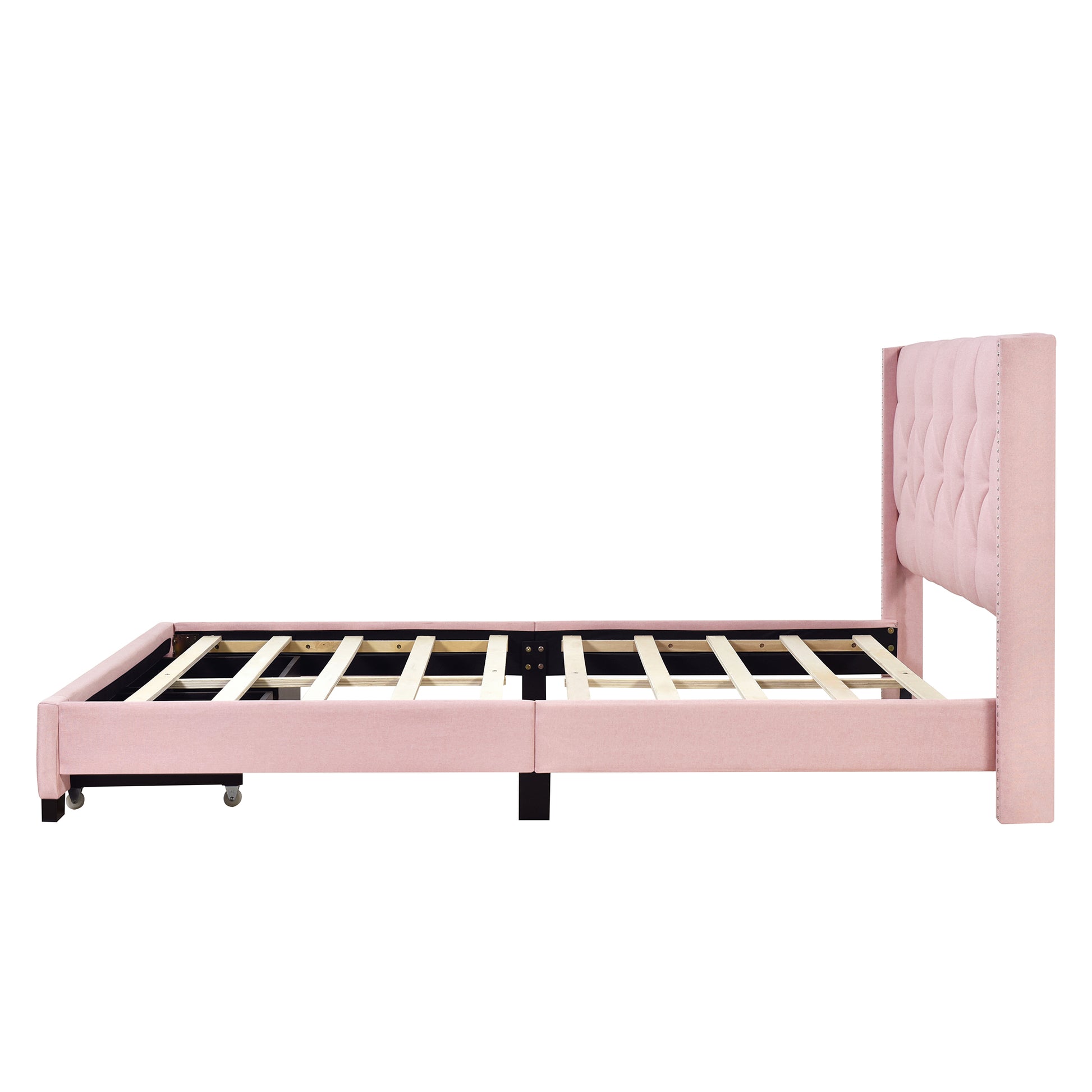 Queen Size Storage Bed Linen Upholstered Platform Bed With Two Drawers Pink Queen Pink Upholstered