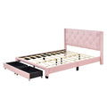 Queen Size Storage Bed Linen Upholstered Platform Bed With Two Drawers Pink Queen Pink Upholstered