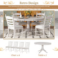 5 Piece Retro Functional Dining Table Set Wood Round Extendable Dining Table And 4 Upholstered Dining Chairs Antique White Antique White Solid Wood