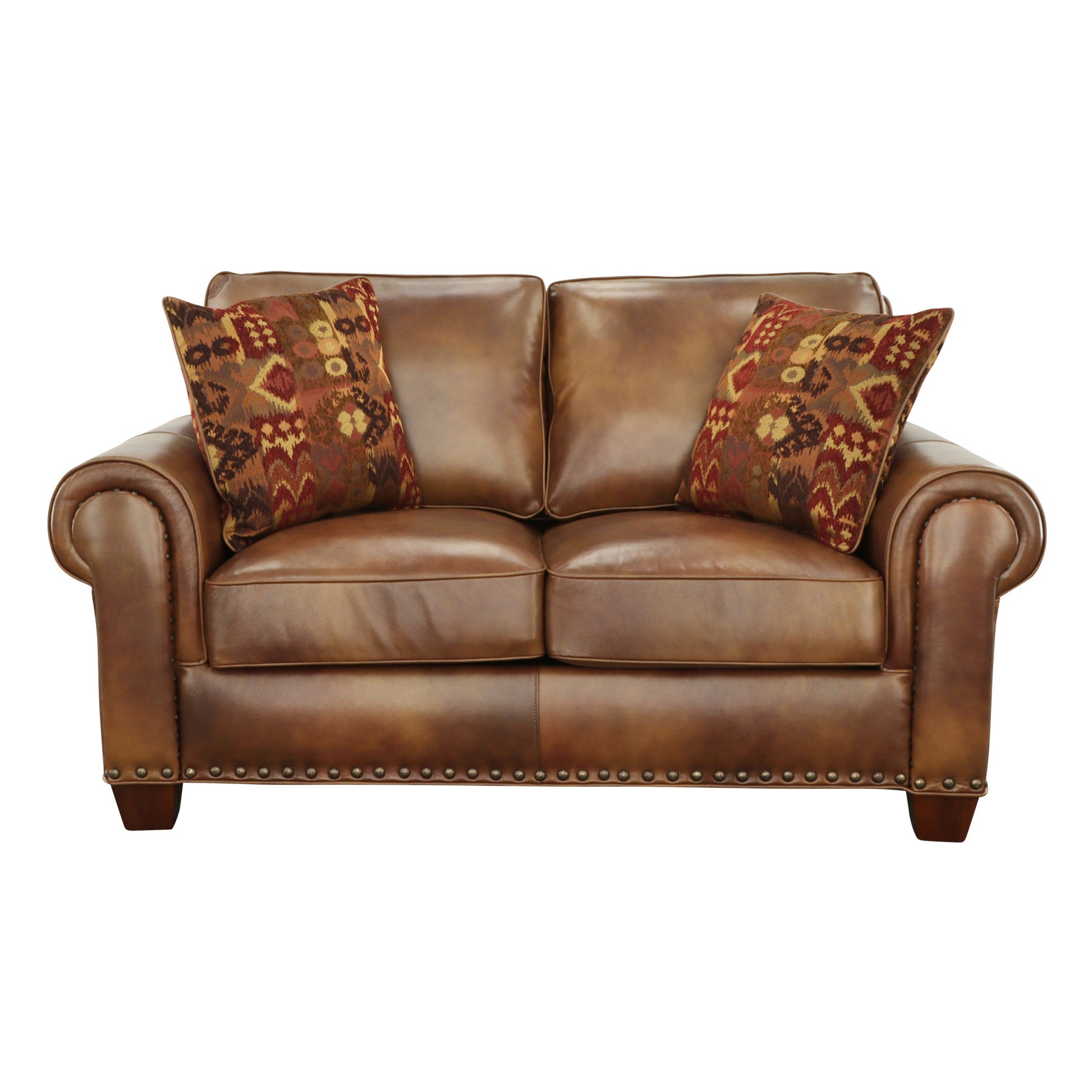 Rustic Leather Collection Loveseat Premium Construction, Nail Head Trim Maximum Comfort And Style Tan Foam Leather