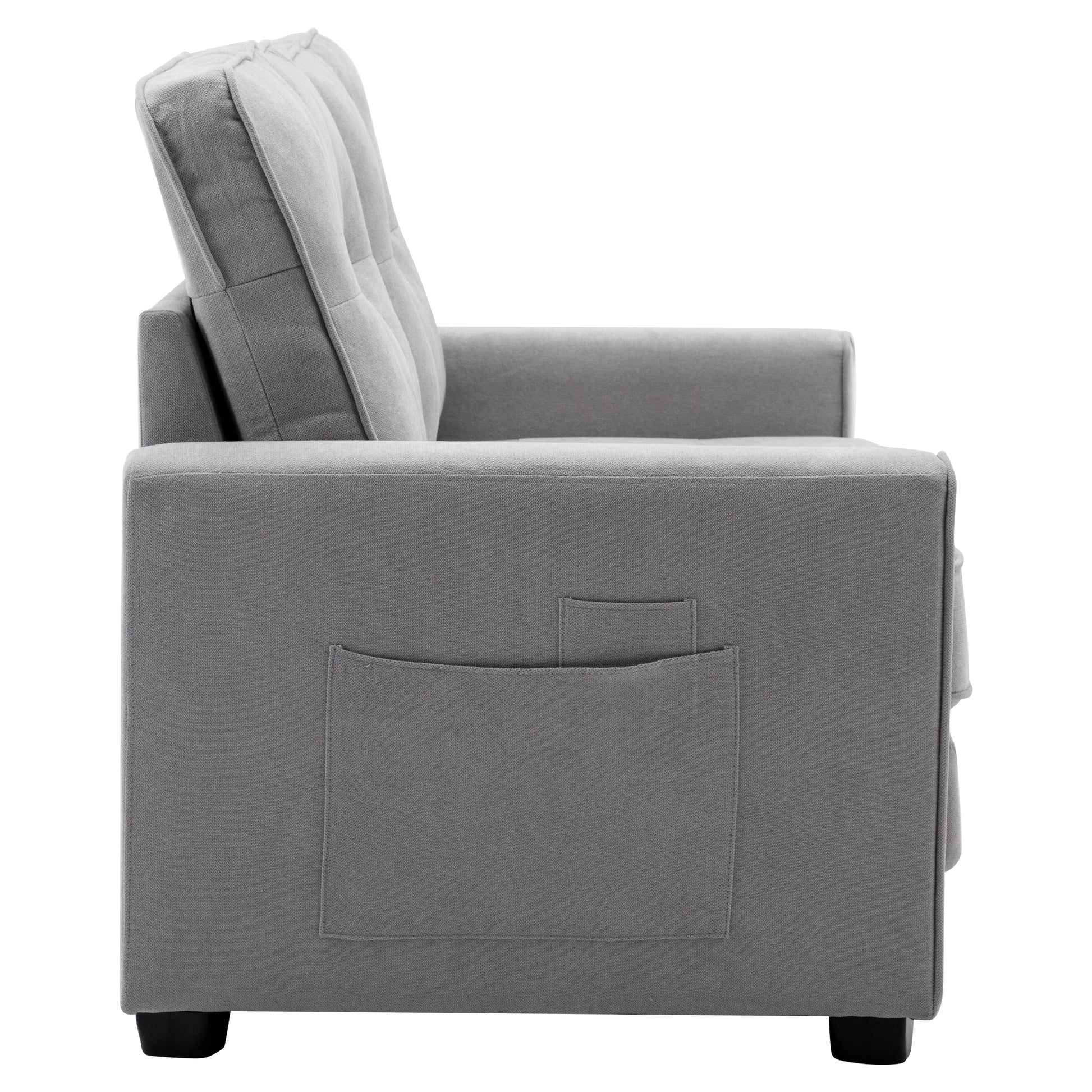 59.4" Loveseat Sofa With Pull Out Bed Modern Upholstered Couch With Side Pocket For Living Room Office, Grey Grey Chenille