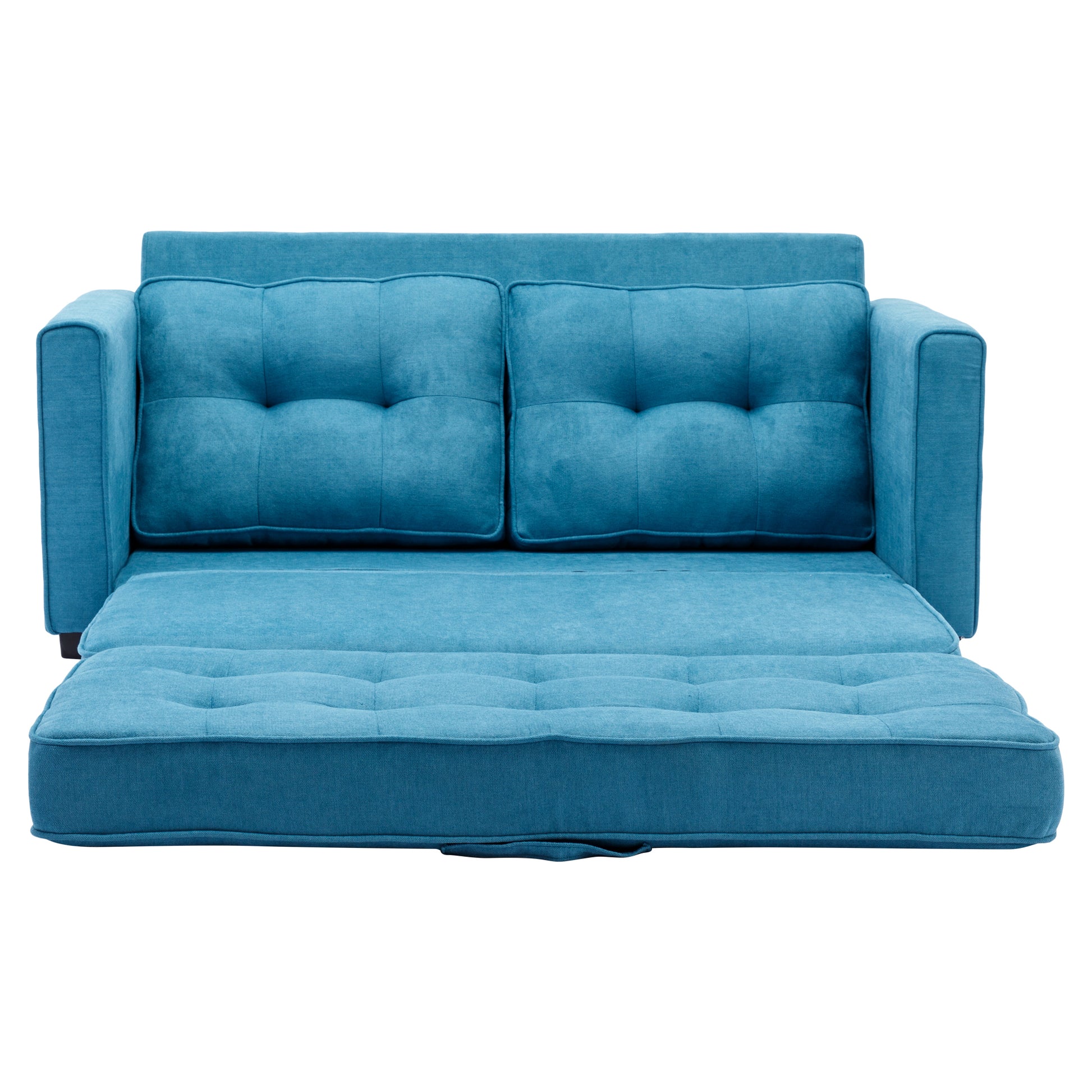 59.4" Loveseat Sofa With Pull Out Bed Modern Upholstered Couch With Side Pocket For Living Room Office, Blue Blue Chenille