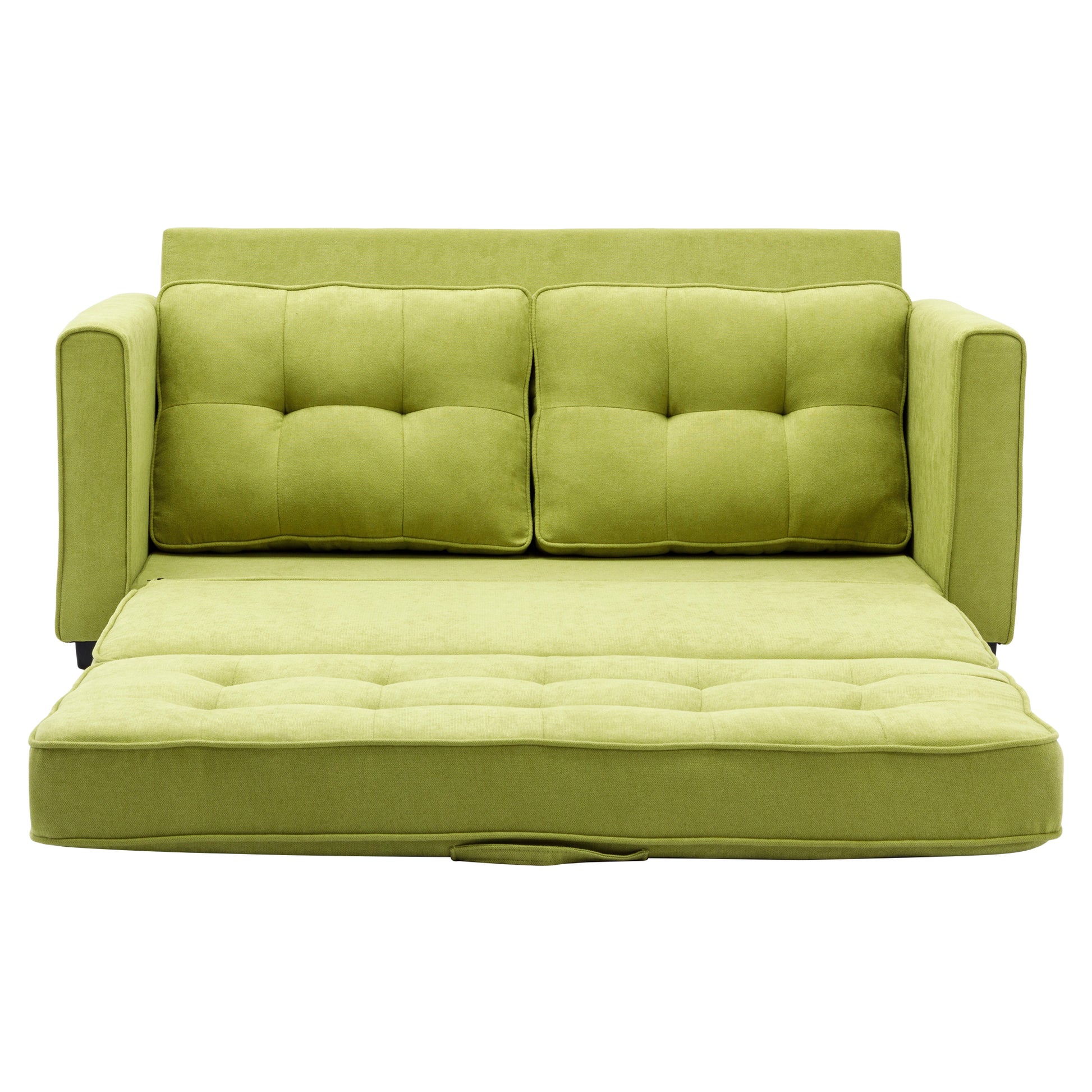 59.4" Loveseat Sofa With Pull Out Bed Modern Upholstered Couch With Side Pocket For Living Room Office, Green Green Chenille