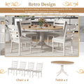 5 Piece Retro Functional Dining Table Set Wood Round Extendable Dining Table And 4 Upholstered Dining Chairs Off White Off White Solid Wood