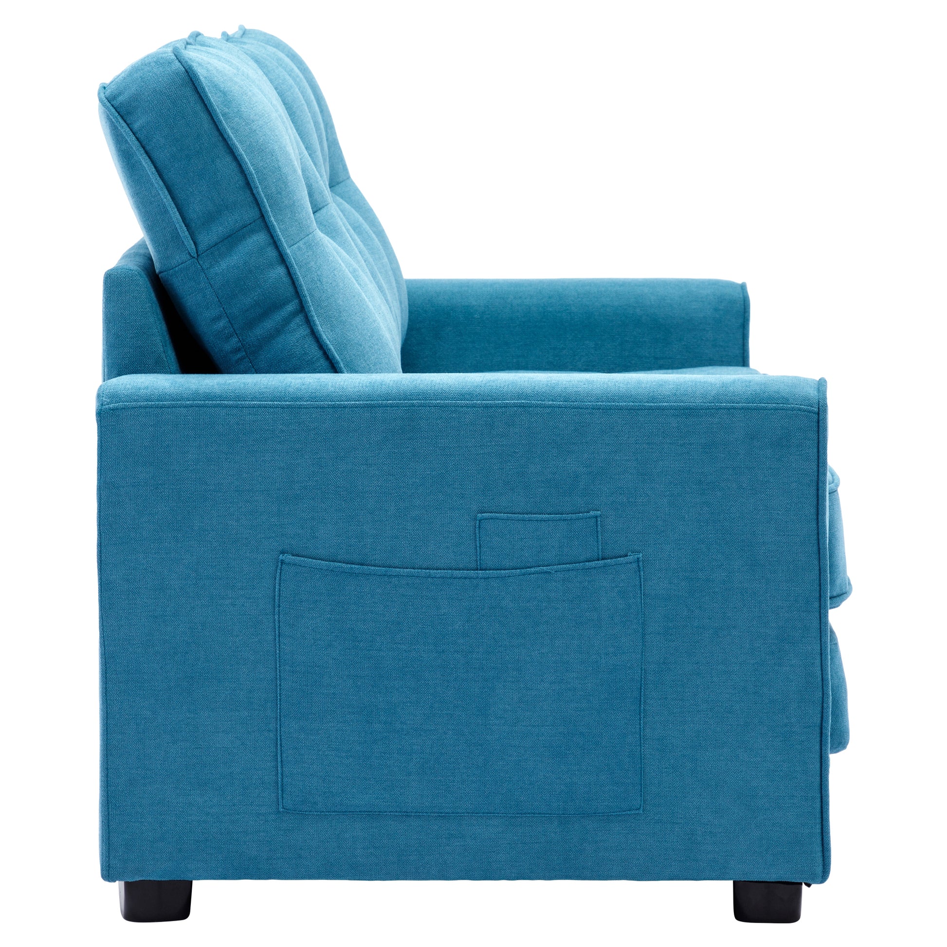 59.4" Loveseat Sofa With Pull Out Bed Modern Upholstered Couch With Side Pocket For Living Room Office, Blue Blue Chenille