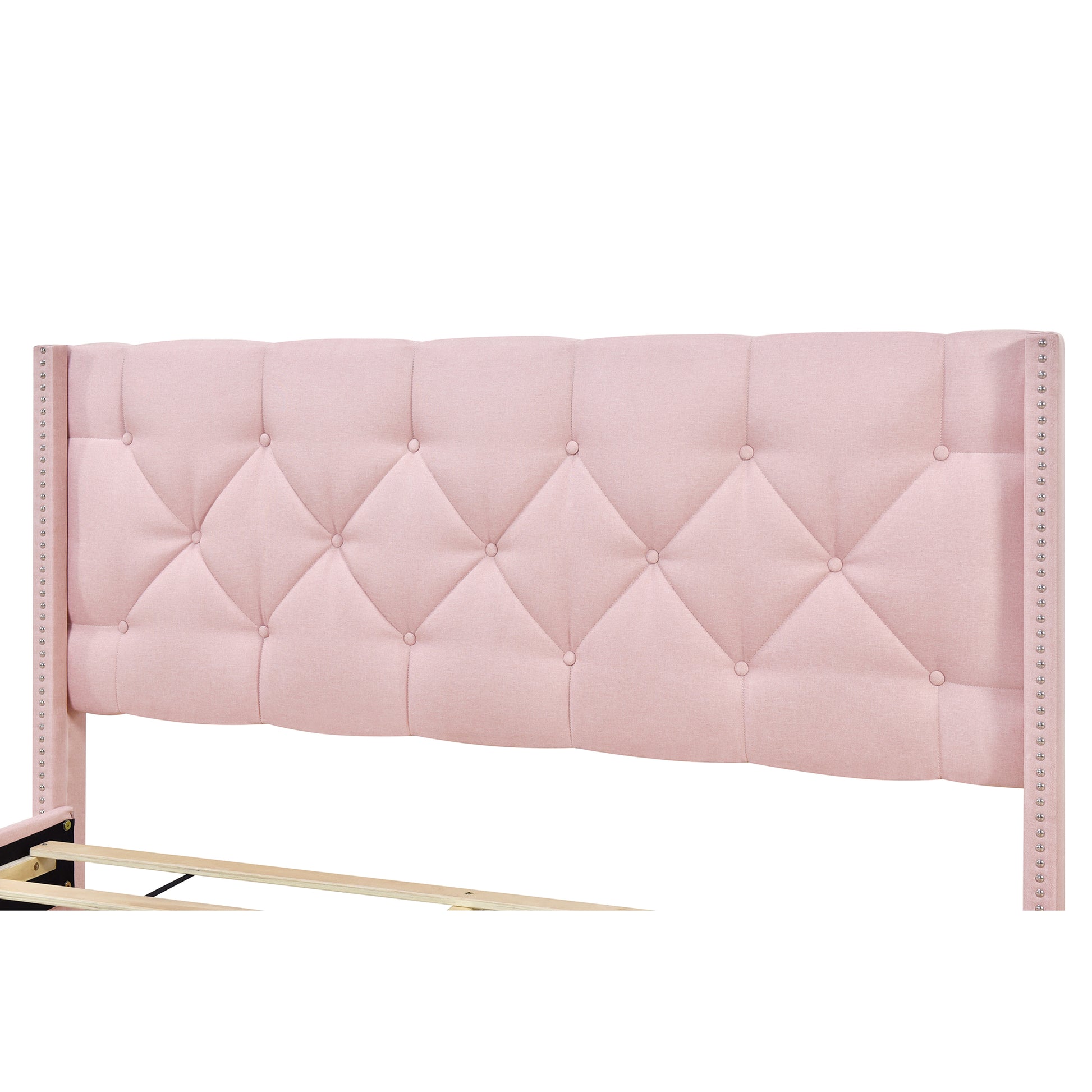 Queen Size Storage Bed Linen Upholstered Platform Bed With Two Drawers Pink Queen Pink Upholstered