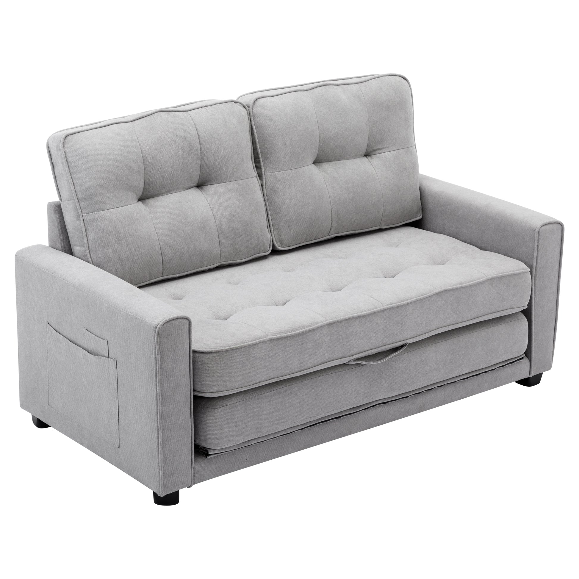 59.4" Loveseat Sofa With Pull Out Bed Modern Upholstered Couch With Side Pocket For Living Room Office, Grey Grey Chenille