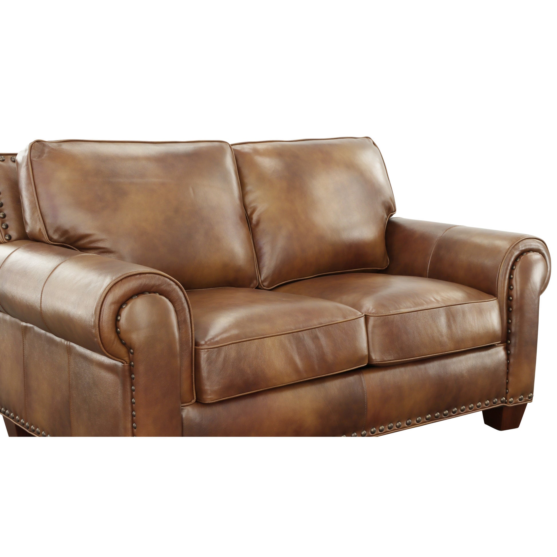 Rustic Leather Collection Loveseat Premium Construction, Nail Head Trim Maximum Comfort And Style Tan Foam Leather