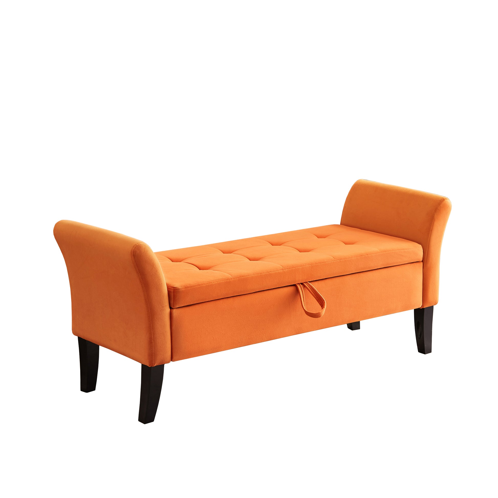 51.5" Bed Bench With Storage Orange Velvet Orange Foam Velvet