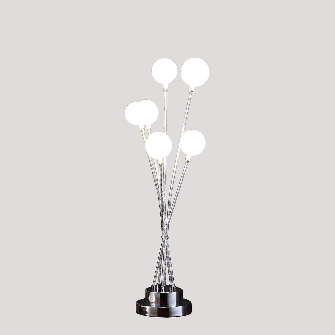 27.5" In 6 Light Acrylic Globe Aluminun Led Chrysanthe Silver Chrome Metal Table Lamp Silver Metal