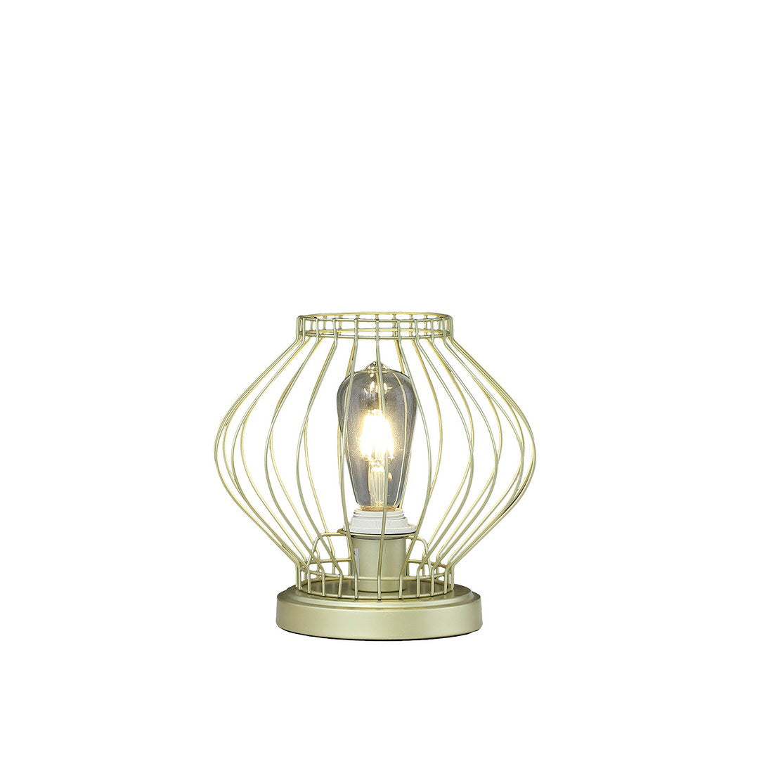 9.5" In Industrial Farm Cage Satin Matte Gold Uplight Metal Table Lamp Gold Metal
