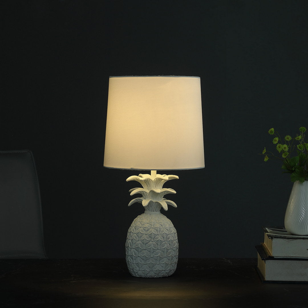 17" In Coastal White Tropical Heahea Pineapple Table Lamp White Polyresin