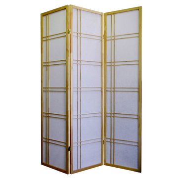 70" Tall 3 Panel Screen Room Divider "Girard" With Natural Wood Finish Multicolor Wood