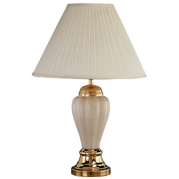 27" Tall Ceramic Table Lamp, Urn Shaped With Ivory Finish, Linen Shade Multicolor Ceramic