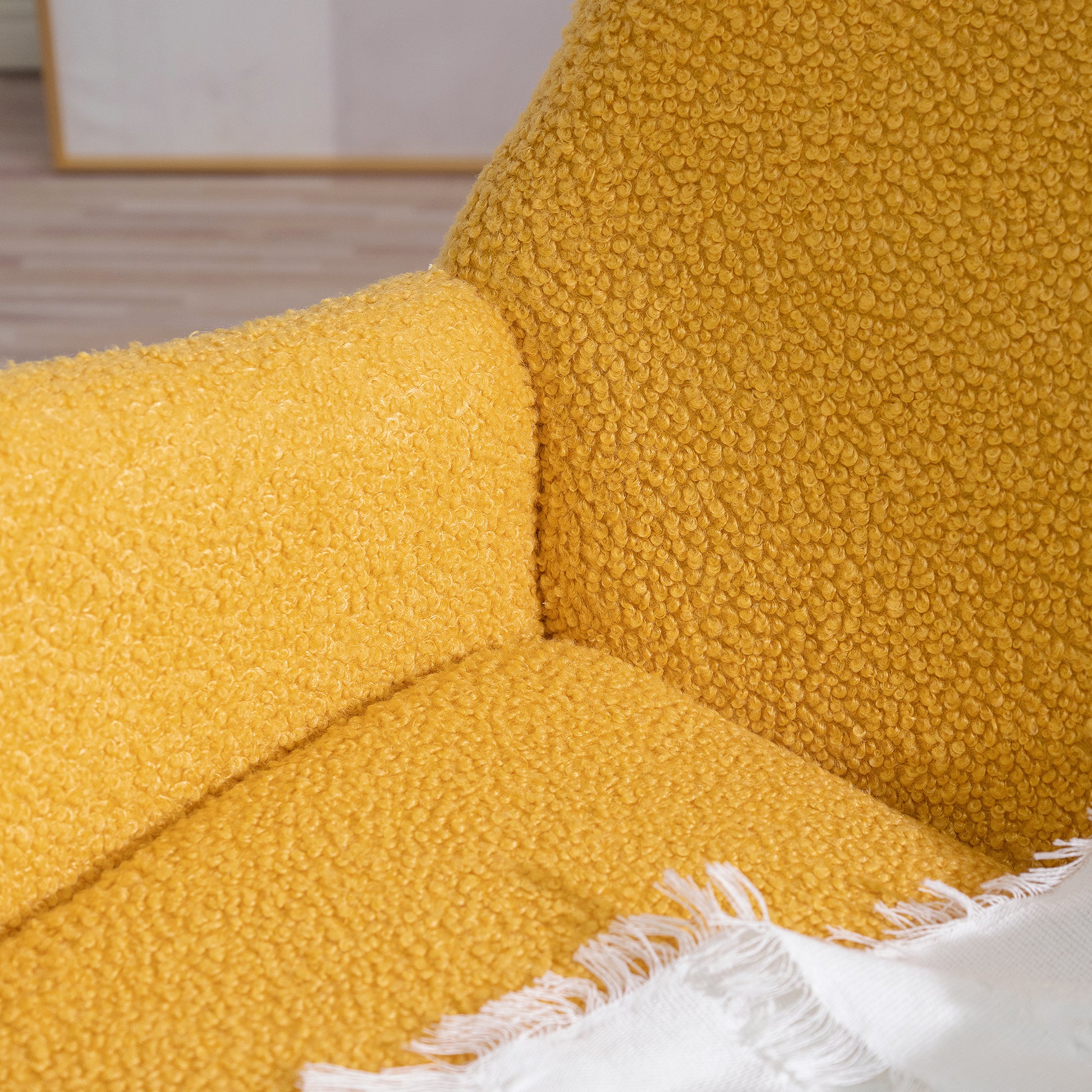 Rocking Chair Nursery, Teddy Upholstered Rocker Glider Chair With High Backrest, Adjustable Headrest & Pocket, Comfy Glider Chair For Nursery, Bedroom, Living Room, Offices, Rubber Wood, Yellow Yellow Polyester