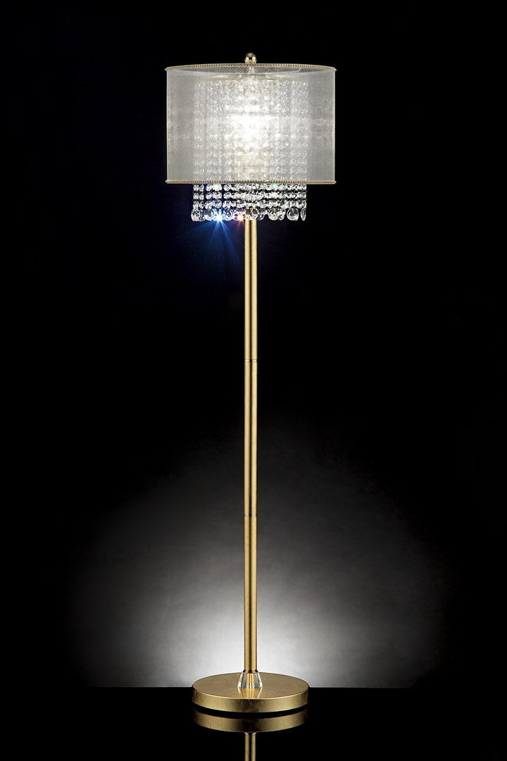 65" Tall Floor Lamp "Bhavya" W Gold Finish And Crystal Accents, White Shade Gold Metal