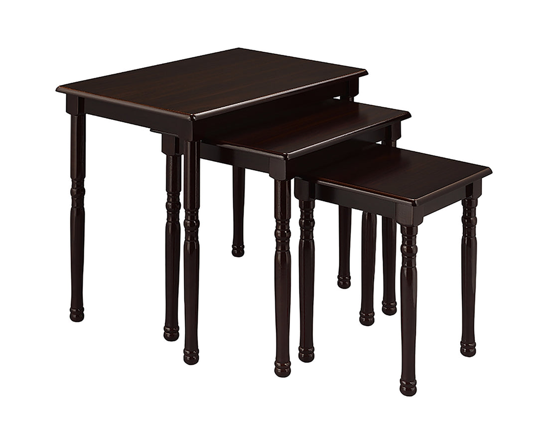 3 Piece Wooden Nesting Table Set, Dark Cherry Finish Cherry Wood