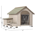 Outdoor Fir Wood Dog House With An Open Roof Ideal For Small To Medium Dogs. With Storage Box, Elevated Feeding Station With 2 Bowls. Weatherproof Asphalt Roof And Treated Wood. Cream Solid Wood